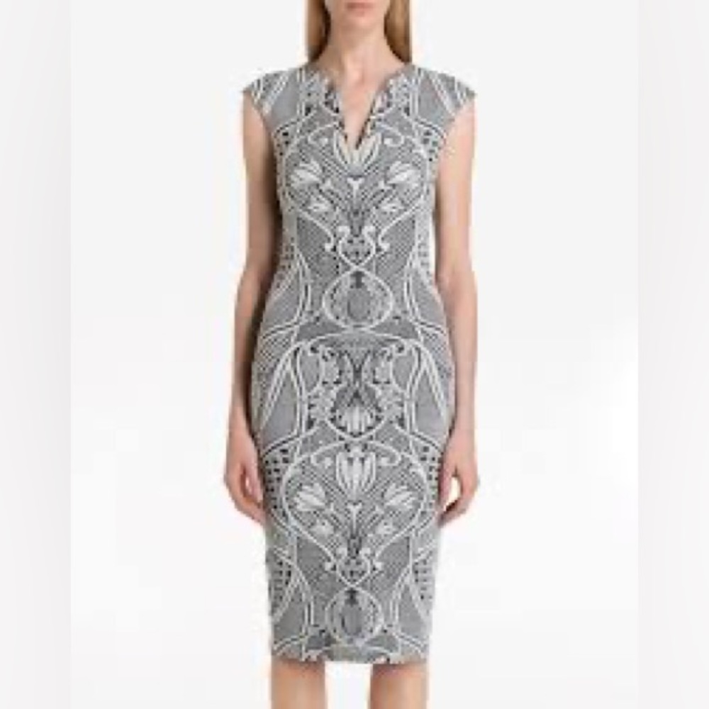 Ted Baker London SANCHA JACQUARD MIDI DRESS Grey and White